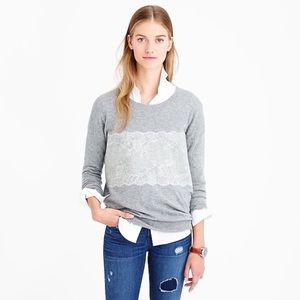J. Crew Needle-punch lace sweater Gray Crew Neck